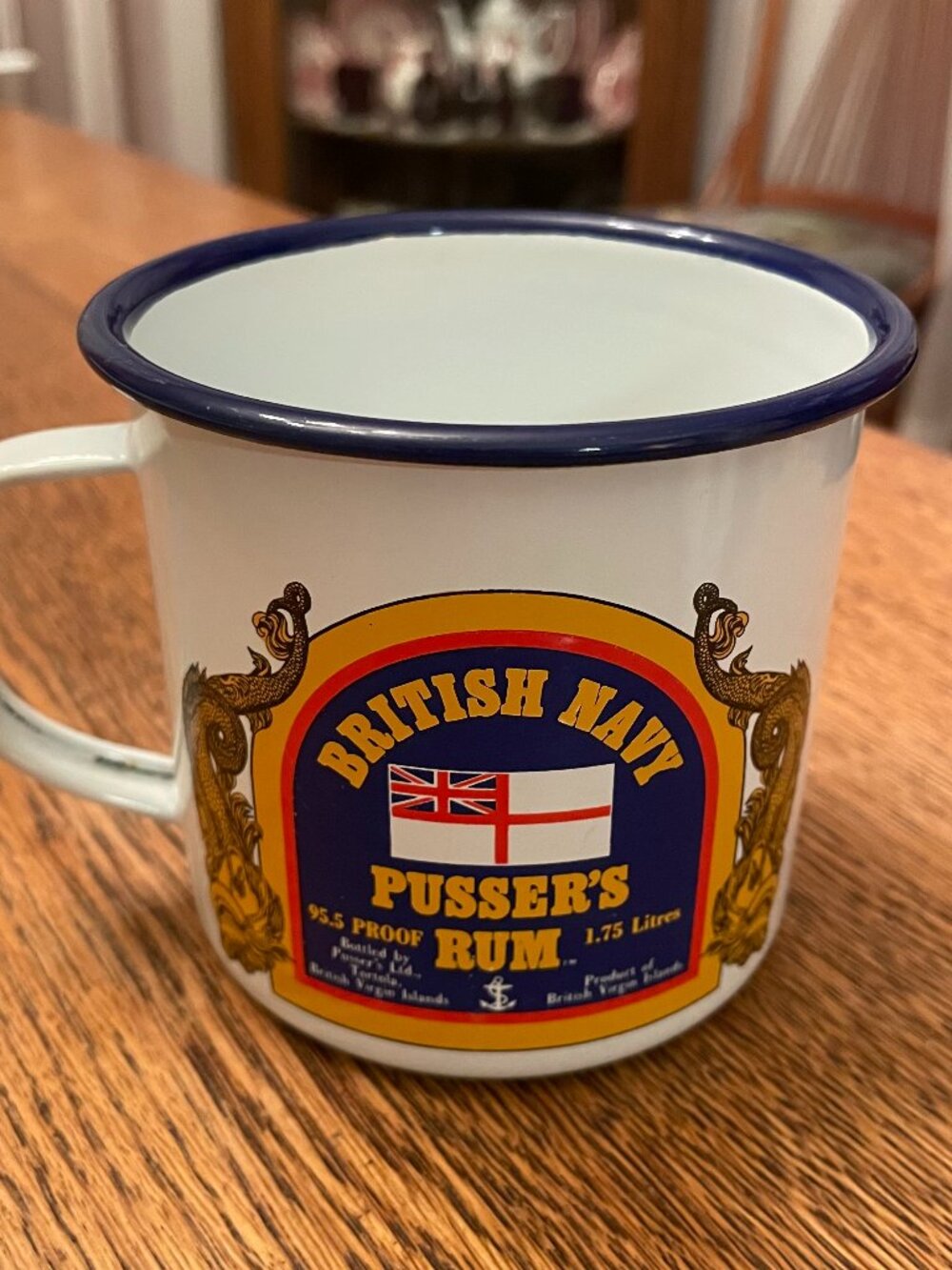 British Navy Pusser's Rum Enamel Tin Coffee Cup Mug 19 ounces